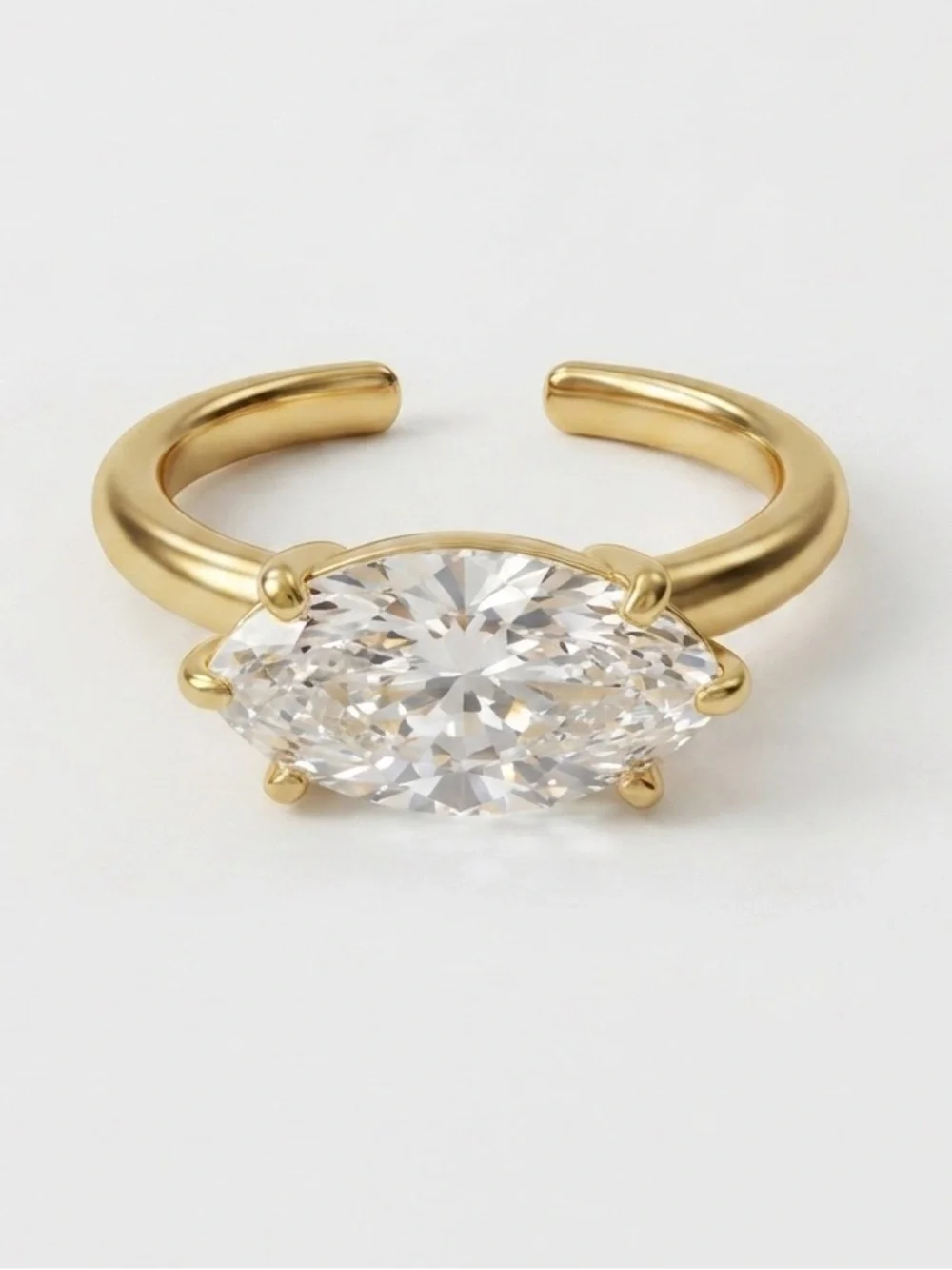 Marquise Cut Zircon Statement Ring Stainless Steel Adjustable Minimalist Ring